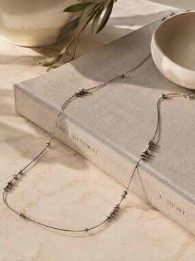 Silver Tone Beaded Station Necklace 45 Inch Long Minimalist Layering Jewelry
